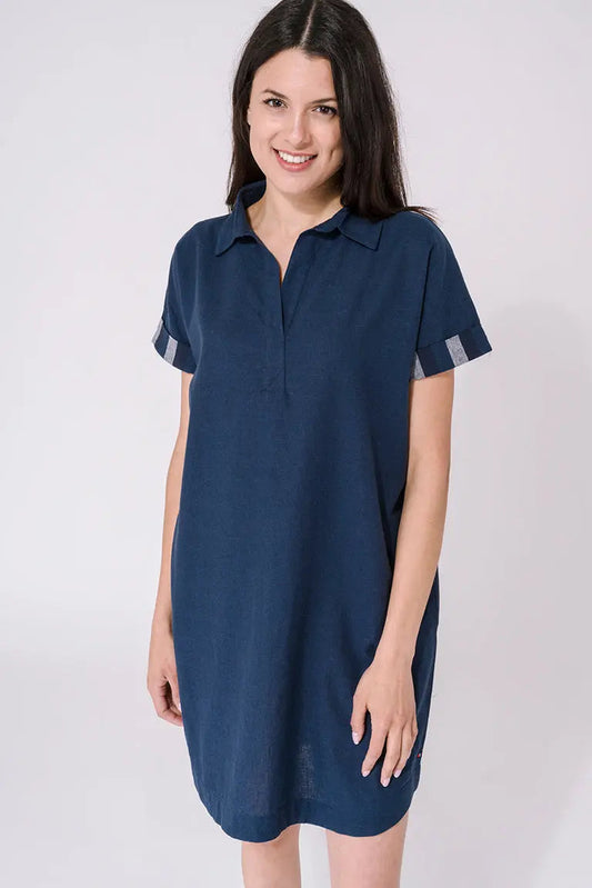 Short-sleeved linen and cotton dress