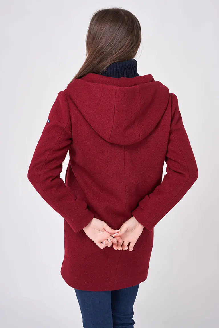 Chaquetón largo de lana cocida con capucha