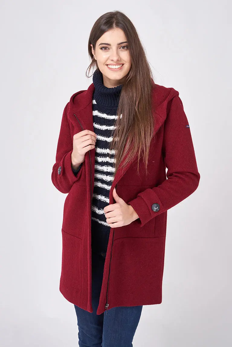 Chaquetón largo de lana cocida con capucha