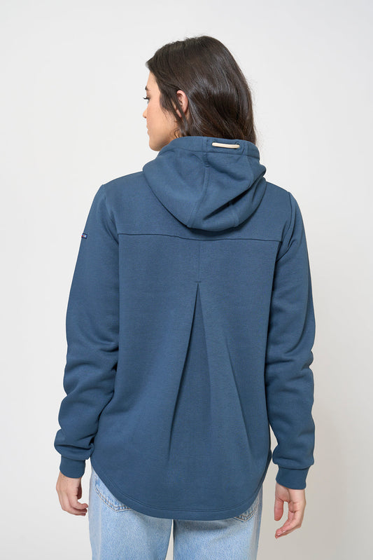 Zip-up sweatshirt with embroidered bird and rear pleat