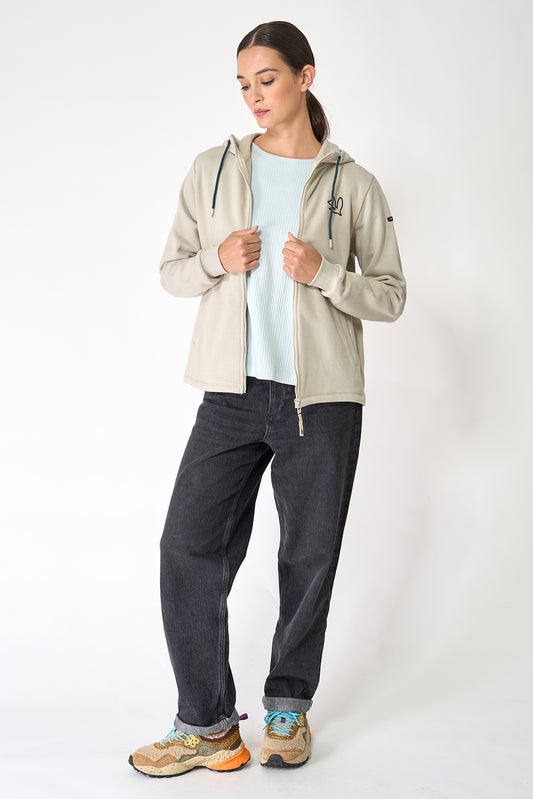 Zip-up sweatshirt with embroidered bird and rear pleat