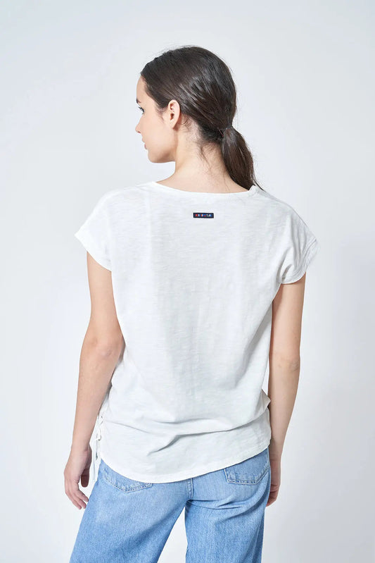 Short-sleeved V-neck cotton T-shirt