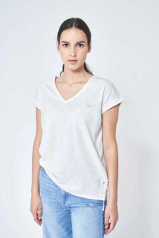 Short-sleeved V-neck cotton T-shirt