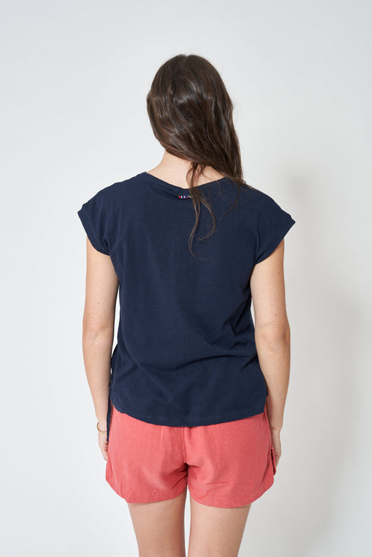 Short-sleeved V-neck cotton T-shirt