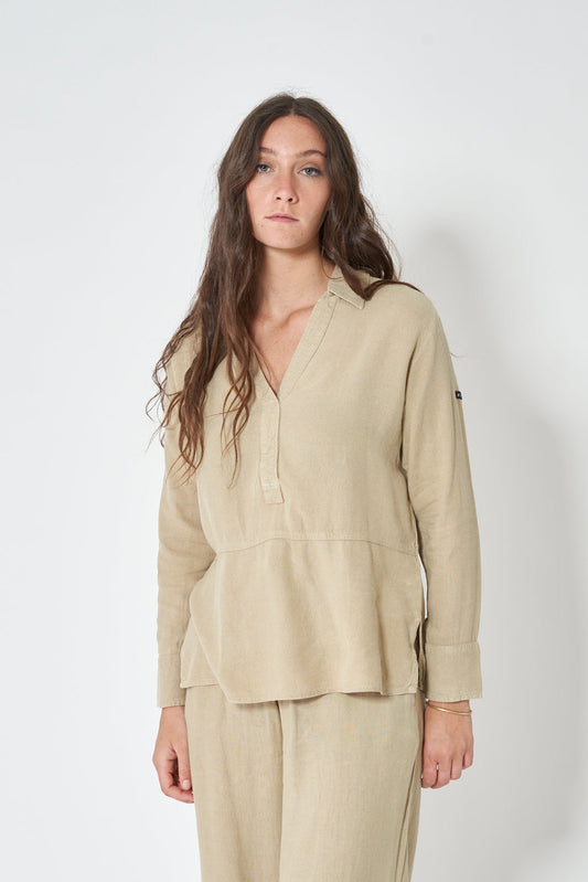 Long-sleeved T-shirt or blouse in linen and tencel