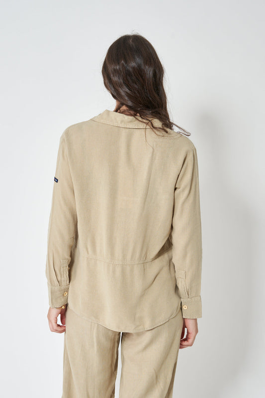 Long-sleeved T-shirt or blouse in linen and tencel