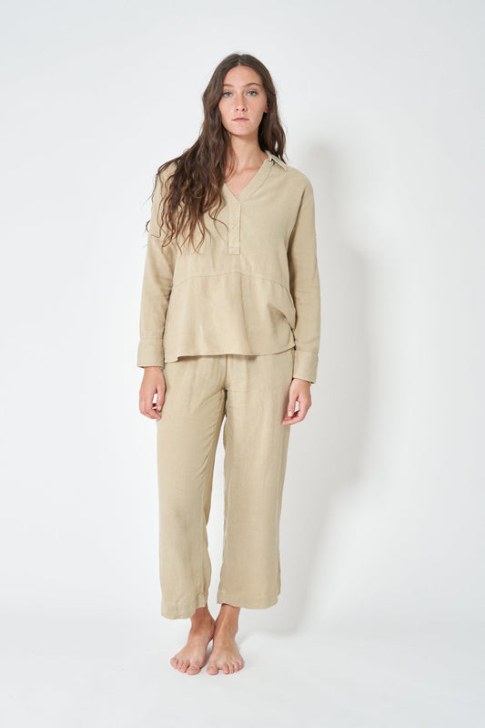 Long-sleeved T-shirt or blouse in linen and tencel