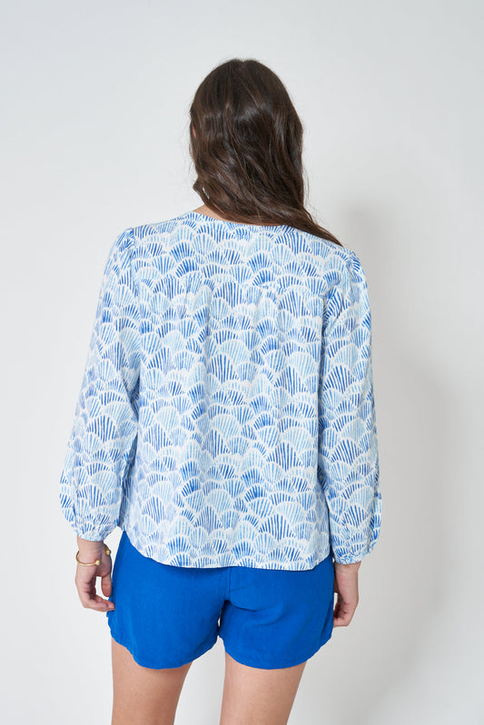 Long-sleeved striped shirt in linen and viscose