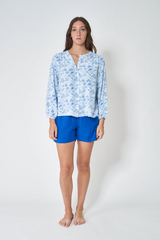 Long-sleeved striped shirt in linen and viscose