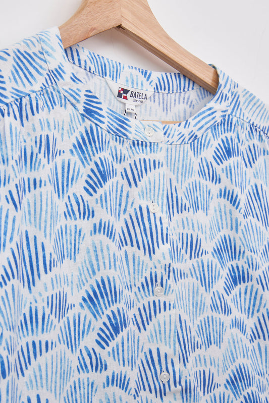 Long-sleeved striped shirt in linen and viscose