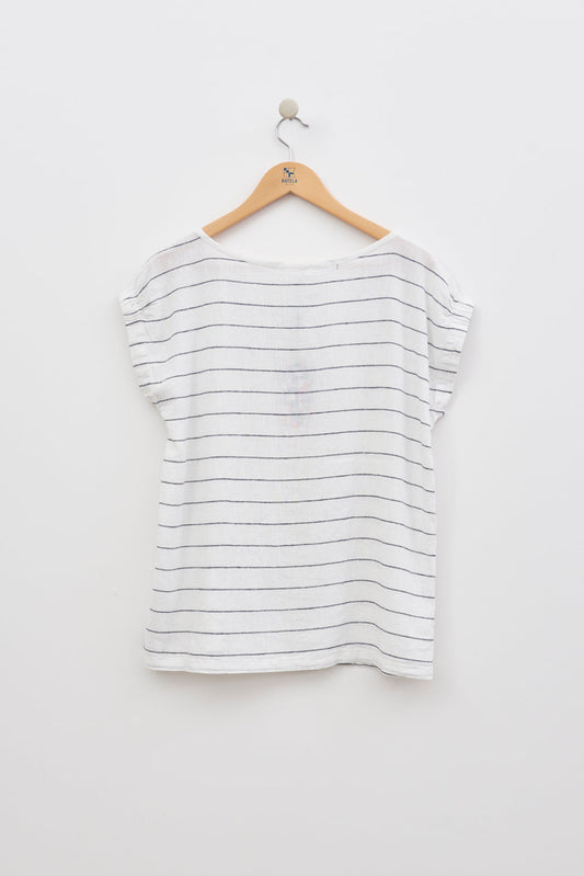 Short-sleeved striped T-shirt in linen and viscose