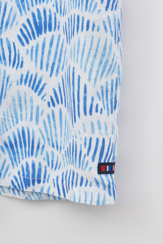 Short-sleeved striped T-shirt in linen and viscose