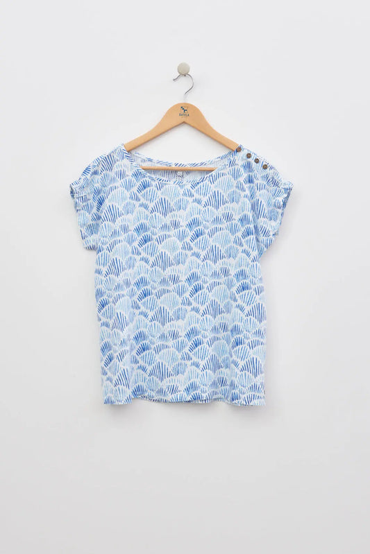 Short-sleeved striped T-shirt in linen and viscose