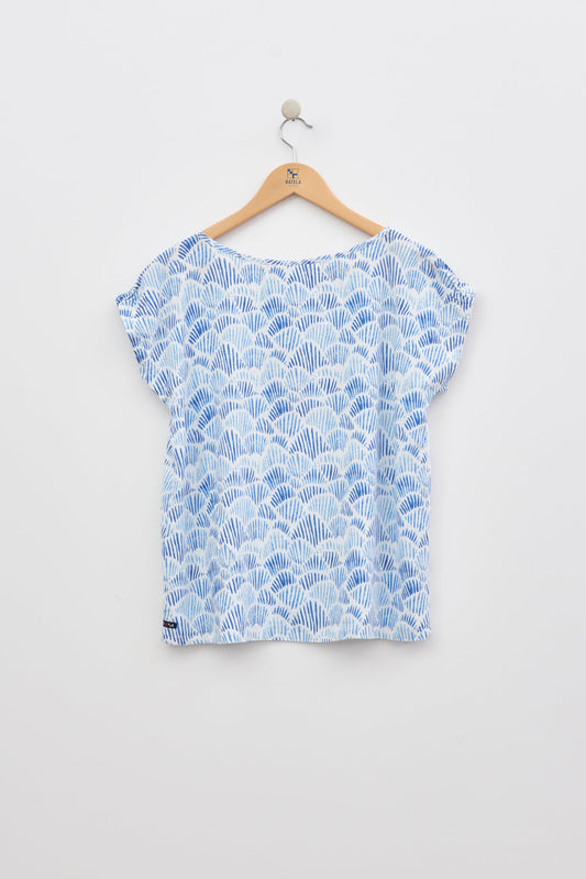 Short-sleeved striped T-shirt in linen and viscose