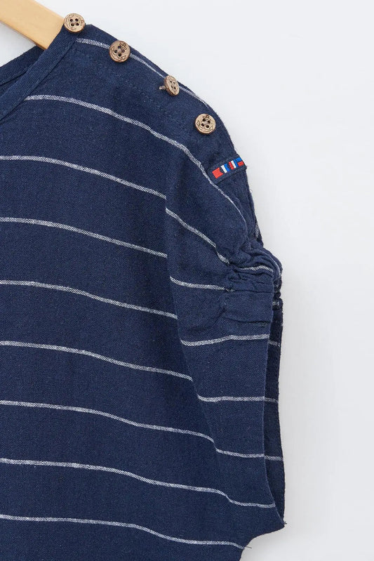 Short-sleeved striped T-shirt in linen and viscose