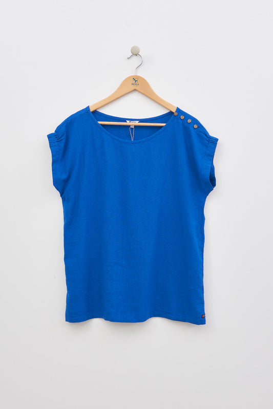 Short-sleeved striped T-shirt in linen and viscose