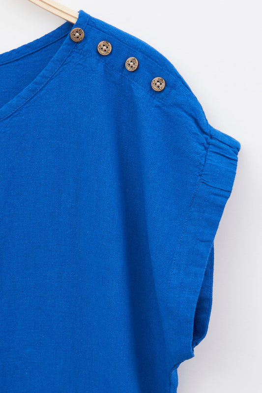 Short-sleeved striped T-shirt in linen and viscose