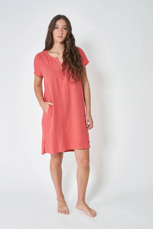 Robe courte rayée fluide à manches courtes avec encolure tunisienne