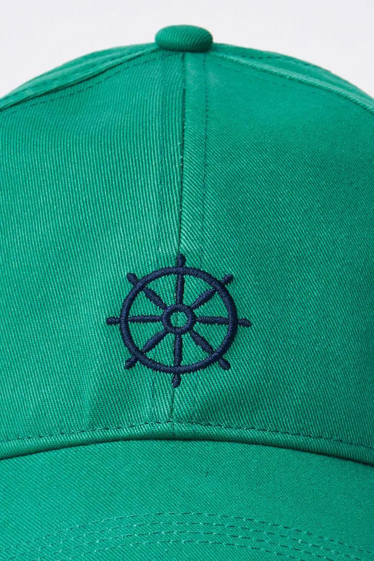 Cotton cap with embroidered rudder