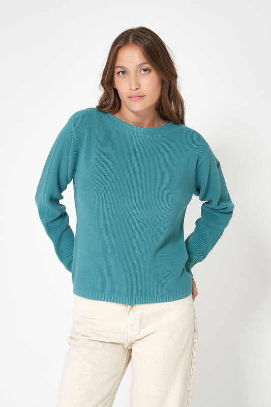 Jersey básico punto de algodón y cuello amplio