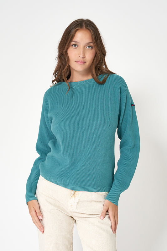 Jersey básico punto de algodón y cuello amplio