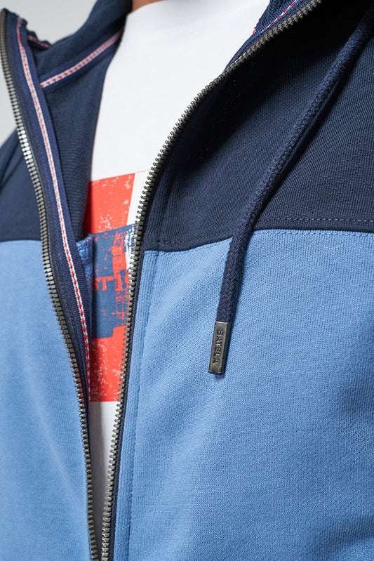 Two-tone terry cloth sweatshirt with hood