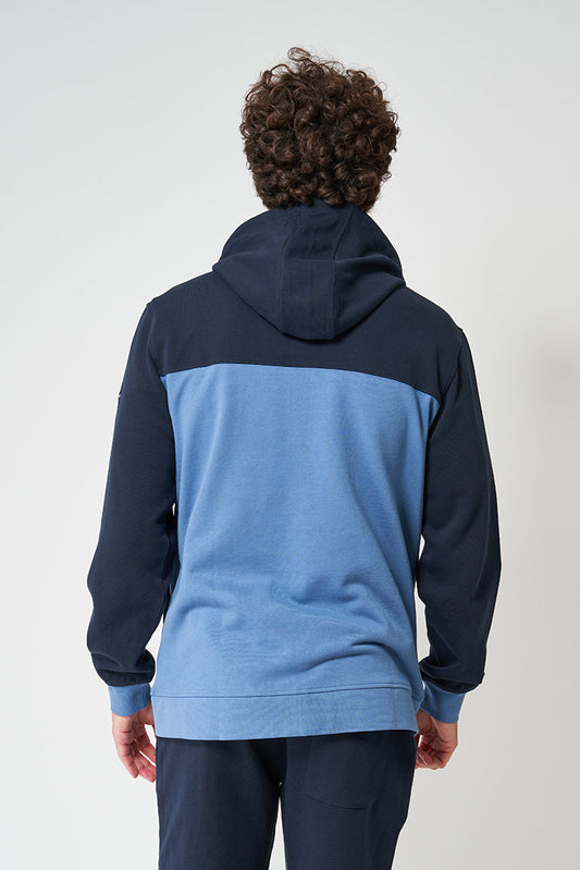Two-tone terry cloth sweatshirt with hood