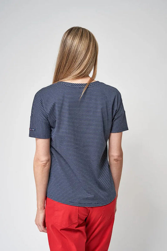 Striped round neck cotton T-shirt