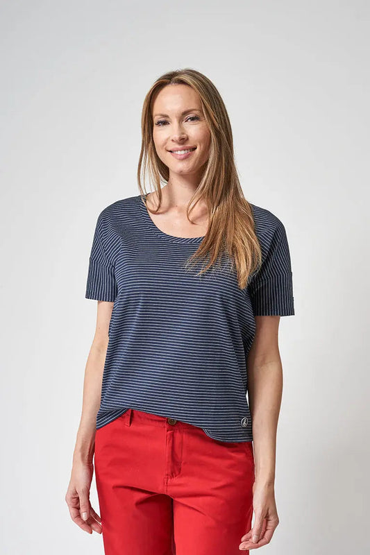 Striped round neck cotton T-shirt
