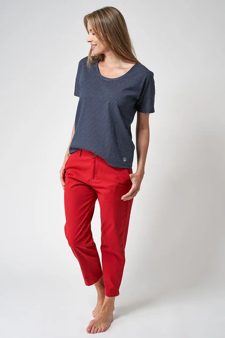 Striped round neck cotton T-shirt