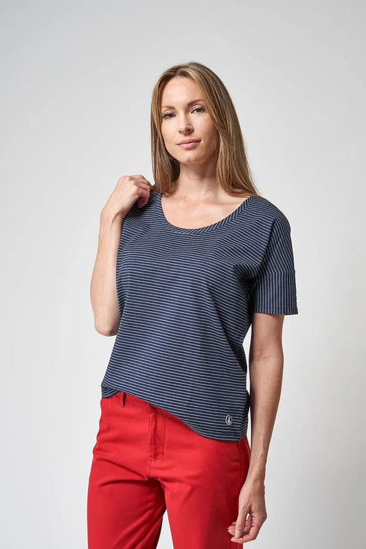 Striped round neck cotton T-shirt