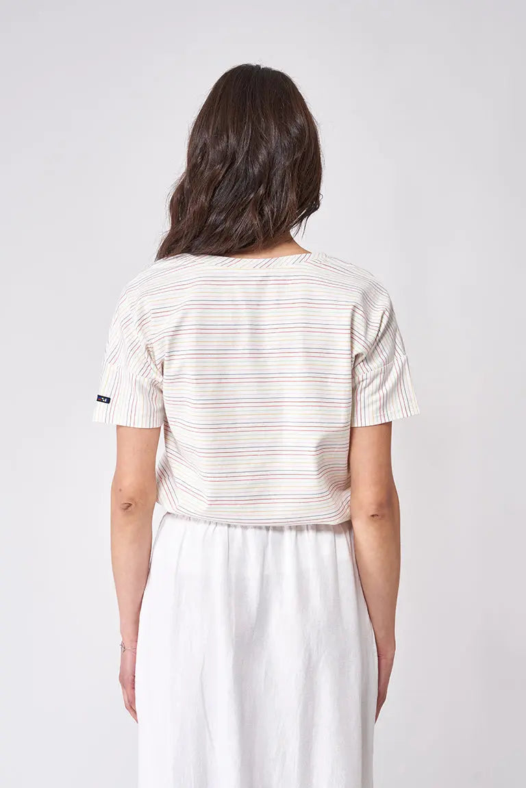 T-shirt en coton large encolure ronde, à rayures