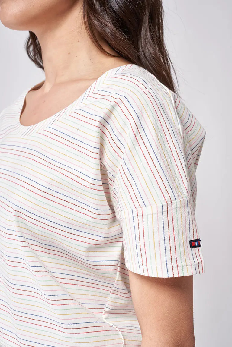 T-shirt en coton large encolure ronde, à rayures