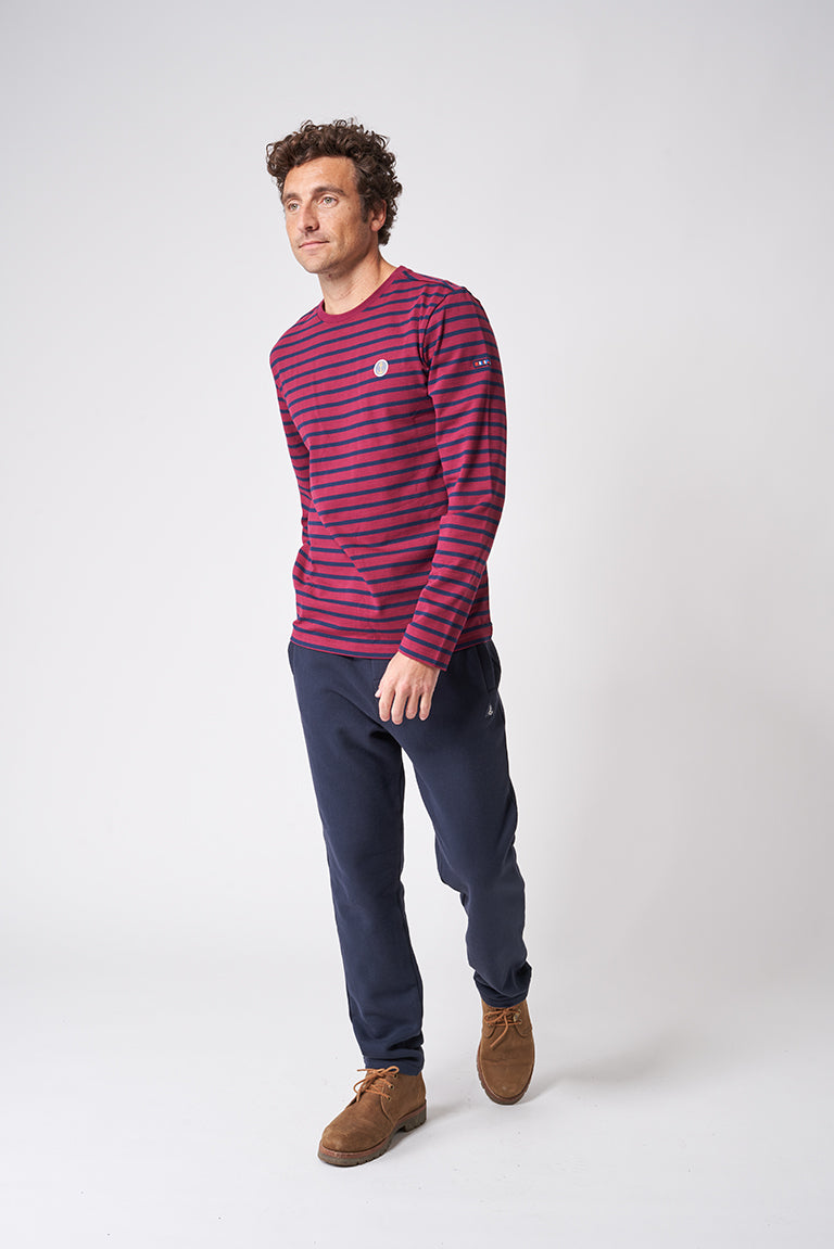 Long-sleeved striped T-shirt with round neck in cotton