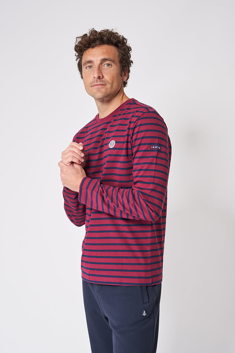 Long-sleeved striped T-shirt with round neck in cotton