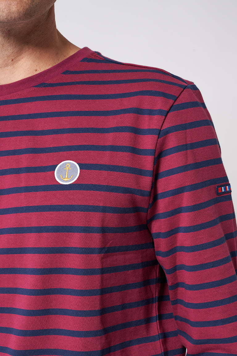 Long-sleeved striped T-shirt with round neck in cotton