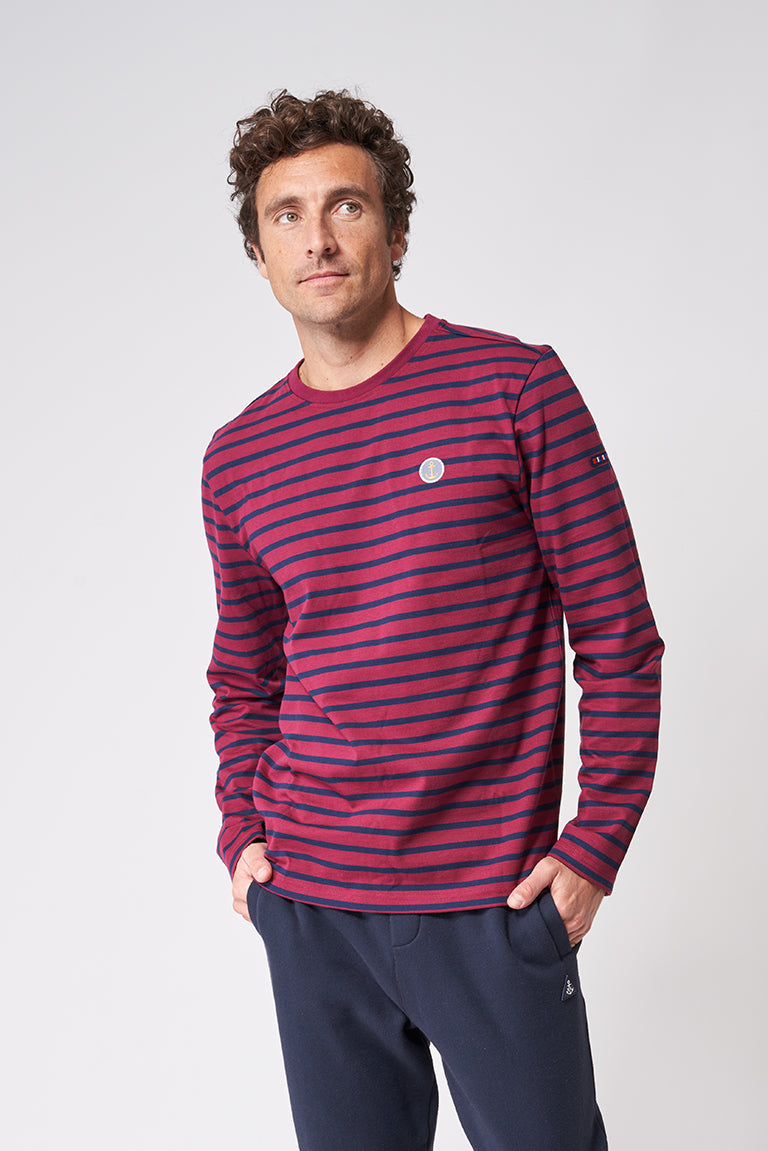Long-sleeved striped T-shirt with round neck in cotton