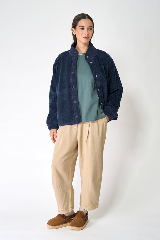 Fleece jacket with corduroy detailing and anchor motif