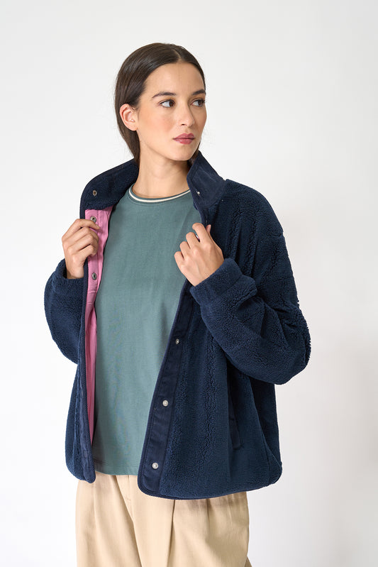 Fleece jacket with corduroy detailing and anchor motif