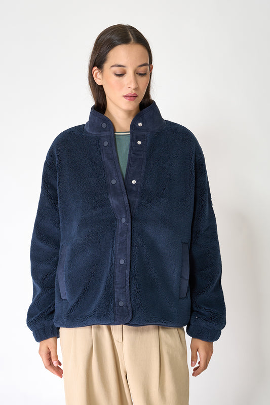 Fleece jacket with corduroy detailing and anchor motif