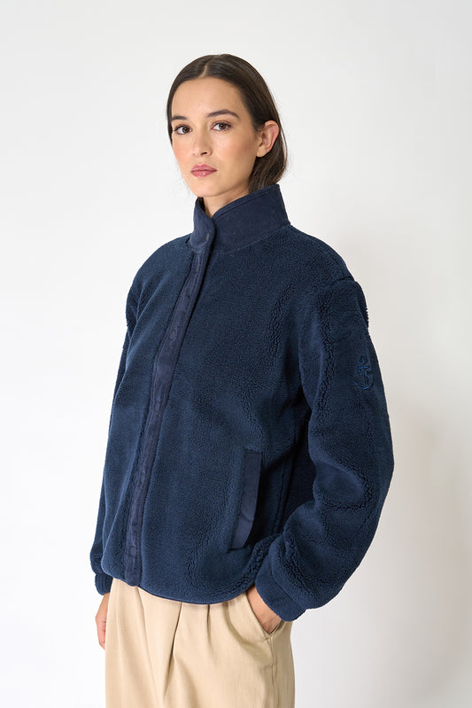 Fleece jacket with corduroy detailing and anchor motif