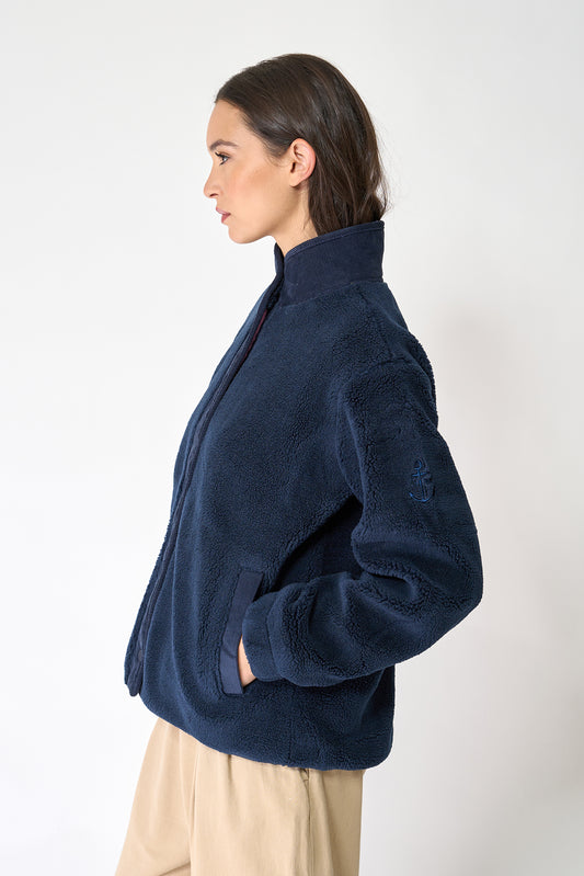 Fleece jacket with corduroy detailing and anchor motif