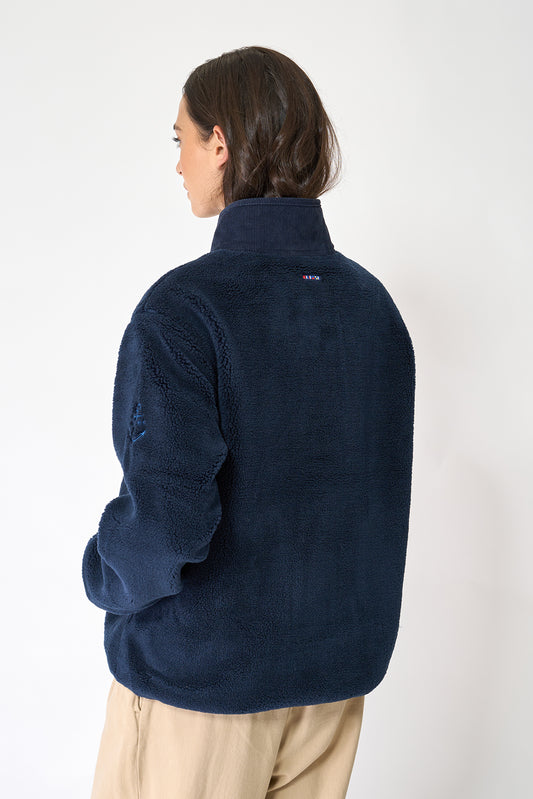 Fleece jacket with corduroy detailing and anchor motif