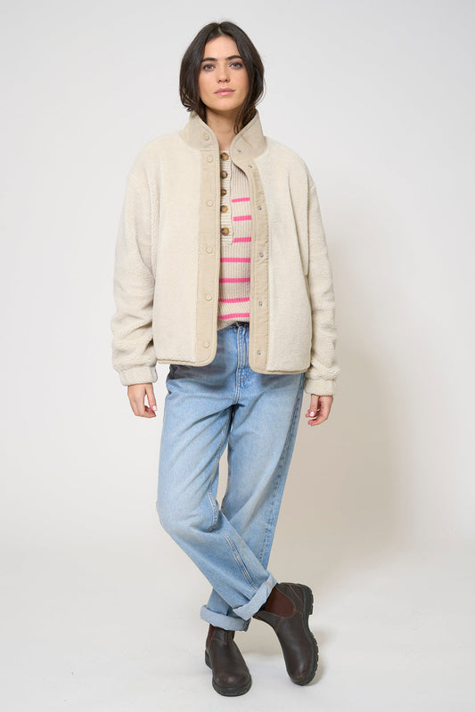 Fleece jacket with corduroy detailing and anchor motif