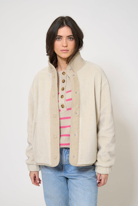 Fleece jacket with corduroy detailing and anchor motif