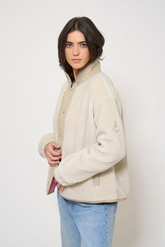 Fleece jacket with corduroy detailing and anchor motif