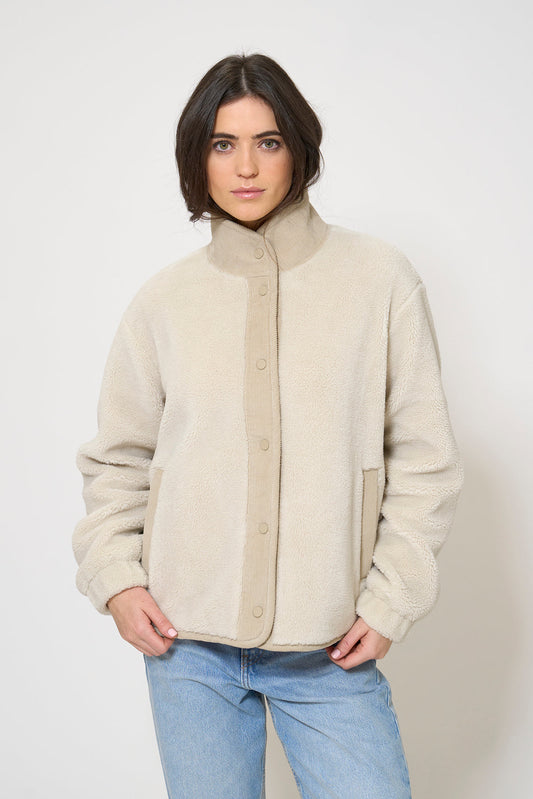 Fleece jacket with corduroy detailing and anchor motif