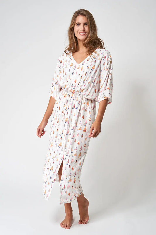 Long-sleeved printed dress, 100% viscose