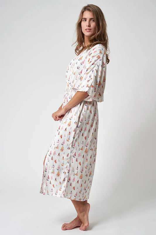 Long-sleeved printed dress, 100% viscose