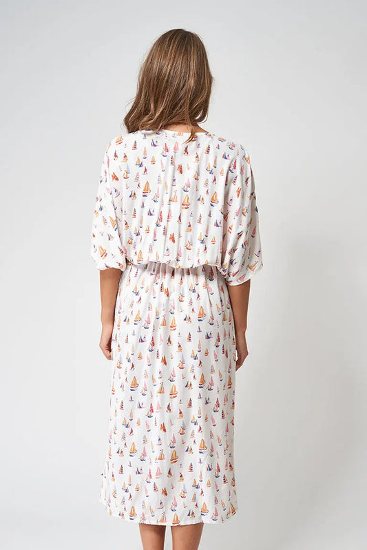 Long-sleeved printed dress, 100% viscose